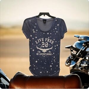 Joei & I SHIRT TEE short Sleeve Blue White Live FREE   size S